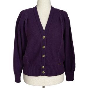 VTG 1980s Geiger Austria Purple Wool Cardigan Sweater Women’s 38 Gold Buttons